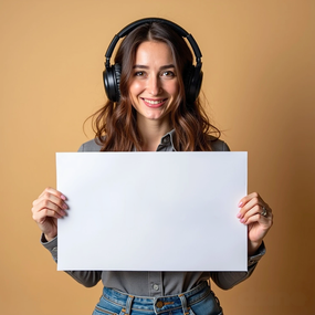 欧美听音乐美女空白举牌照图片